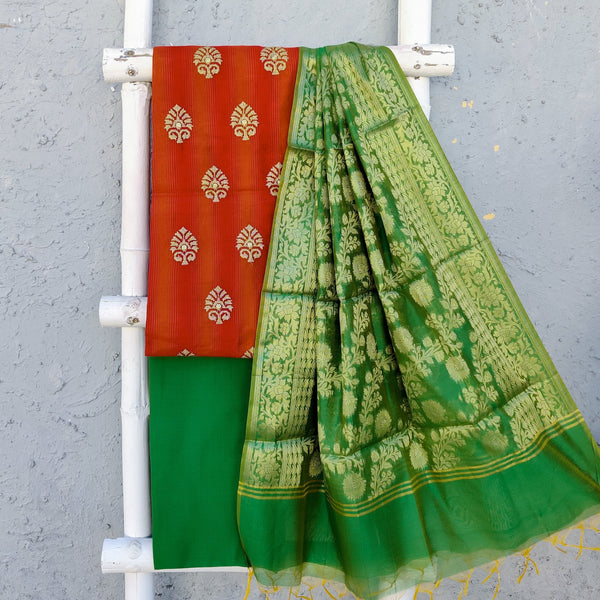 ANOKHI - Cotton Silk Rust Orange Embroidered Top With Pink Cotton Silk Bottom And A Banarasi Dupatta