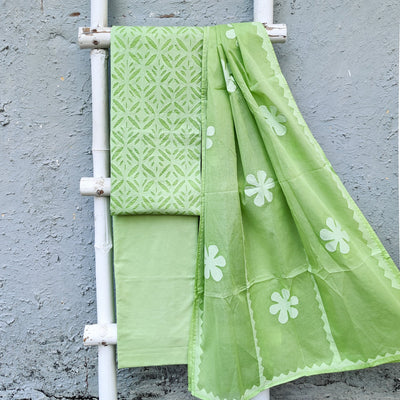 APPLIQUE QUEEN - Pure Cotton Monochrome Applique Suit Sets Light Green