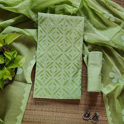 APPLIQUE QUEEN - Pure Cotton Monochrome Applique Suit Sets Light Green