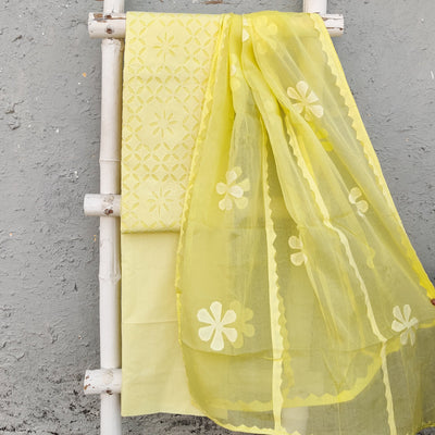 APPLIQUE QUEEN - Pure Cotton Monochrome Applique Suit Sets Pastel Yellow