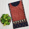 ARADHYA - Pure Cotton Ajrak Blue With Red Vegetable Dyed Border Stripes Yoke Fabric