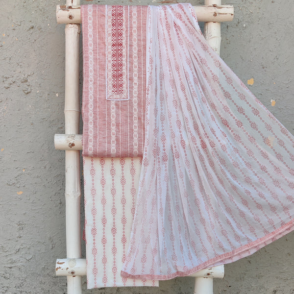 ASHIMA - Semi Cotton Embellished Top Fabric With Printed Pure Cotton Bottom And A Chiffon Printed Dupatta