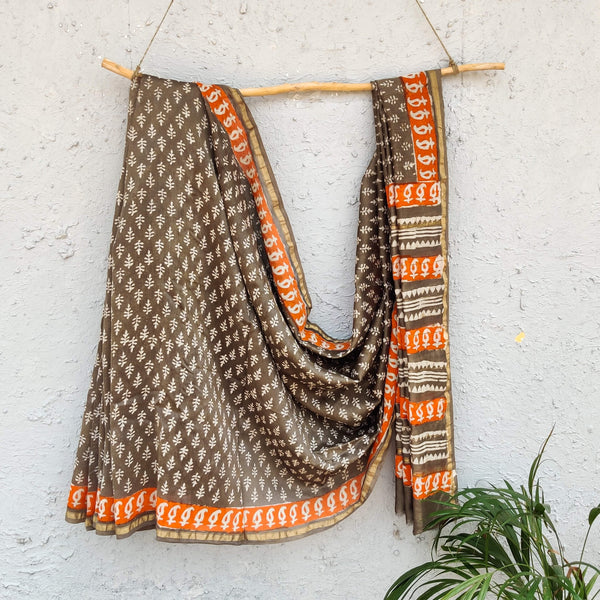 Aavni- Pure Chanderi Kashish Hand Block Printed Saree