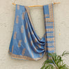 Ananya- Pure Chanderi French Blue  Gold Butti Dabu Hand Block Printed Saree