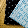 Applique Queen - Pure Cotton Pastel Blue Applique Top With Ajrak Black Bottom Set
