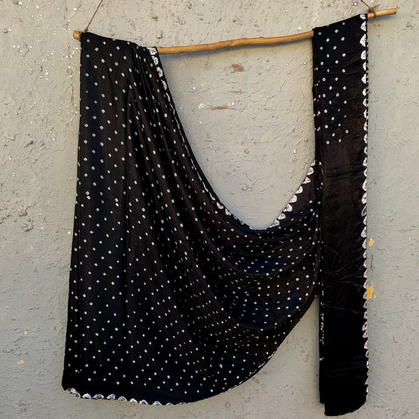 BANDHANI - Modal Silk Black Bandhani Saree
