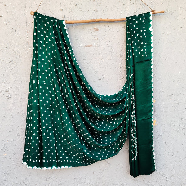 BANDHANI - Modal Silk Green Bandhani Saree