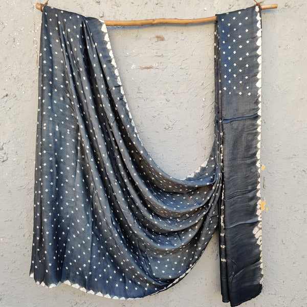 BANDHANI - Modal Silk Grey Bandhani Saree