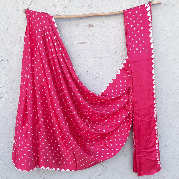 BANDHANI - Modal Silk Pink Bandhani Saree