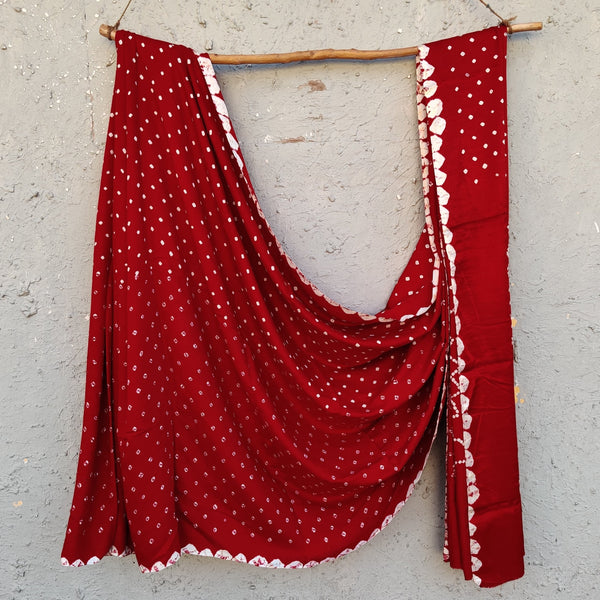BANDHANI - Modal Silk Red Bandhani Saree