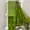 BATIK - Pure Cotton Green Batik Top And Bottom With Constrast Tassle Dupatta Everyday Wear Set