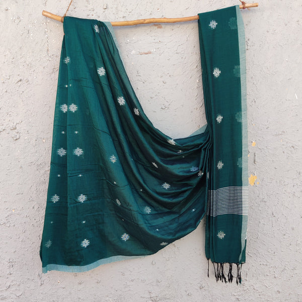 BENGAL BEGUM - Pure Cotton Teal Handwoven Saree