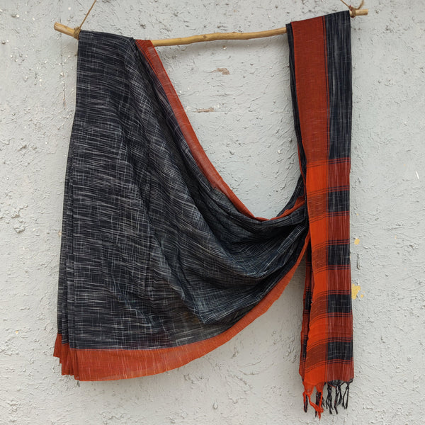 BENGAL TRIBES - Black Orange Pure Cotton Saree