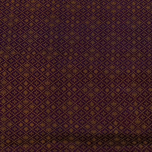 Baanarasi Brocade Brinjal With Gold Traditional Weaves Woven Fabric