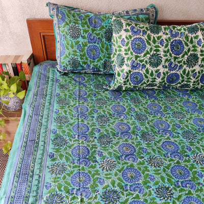 Bagh-e-Khoobsurat Blue Pure Cotton Jaipuri Double Bedsheet
