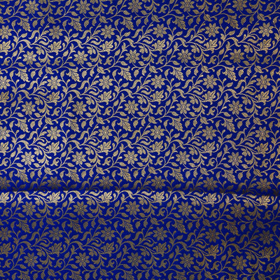 Banarasi Brocade Blue With Gold Zari All Over Tiny Flower Jaal Woven Fabric