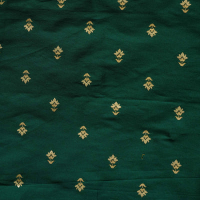 pre-cut (1.85 Meter) Banarasi Brocade Dark Green With Small Tiny Gold Single Flower Motif Woven Fabric
