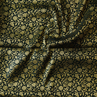 Banarasi Brocade Green With Gold Zari All Over Tiny Flower Jaal Woven Fabric
