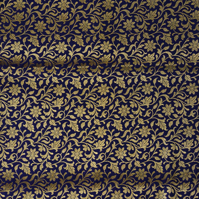 Banarasi Brocade Navy With Gold Zari All Over Tiny Flower Jaal Woven Fabric