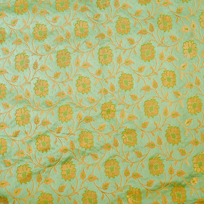 Banarasi Brocade Pastel Green With Beautiful Gold Floral Jaal Woven Fabric