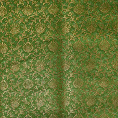 Banarasi Brocade Pastel Green With Gold Zari All Over Small Flower Bud Jaal Woven Fabric