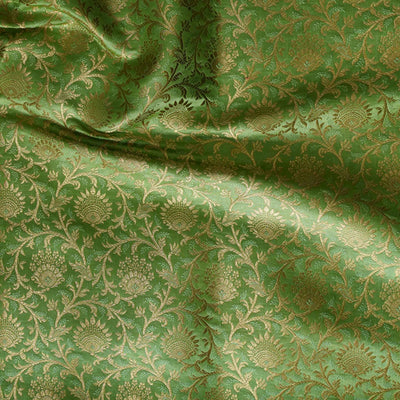 Banarasi Brocade Pastel Green With Gold Zari All Over Small Flower Bud Jaal Woven Fabric