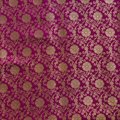 Banarasi Brocade Pink With Gold Zari All Over Flower Bud Jaal Woven Fabric