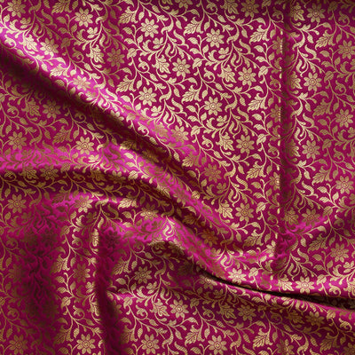 Banarasi Brocade Pink With Gold Zari All Over Tiny Flower Jaal Woven Fabric
