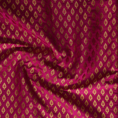 Banarasi Brocade Pink With Gold Zari Spade Motif Woven Fabric