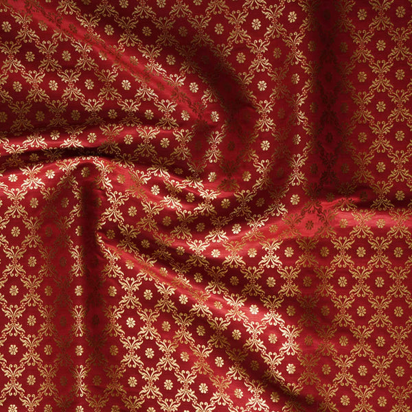 Banarasi Brocade Red With Gold Zari All Over Mesh Woven Fabric
