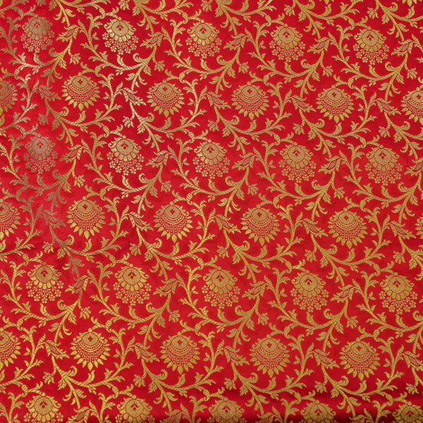 Banarasi Brocade Red With Gold Zari Jaal Woven Fabric
