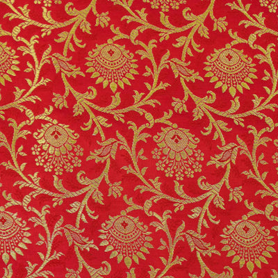 Banarasi Brocade Red With Gold Zari Jaal Woven Fabric