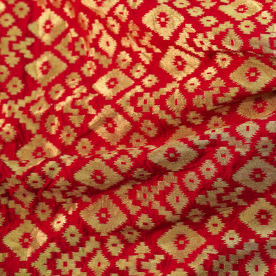 Banarasi Brocade Reddish With Gold Geometric All Over Pattern Woven Fabric