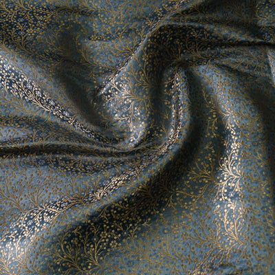 Pre Cut 1.5 Meter Banarasi Brocade Royal Grey With All Over Cherry Tree Woven Fabric