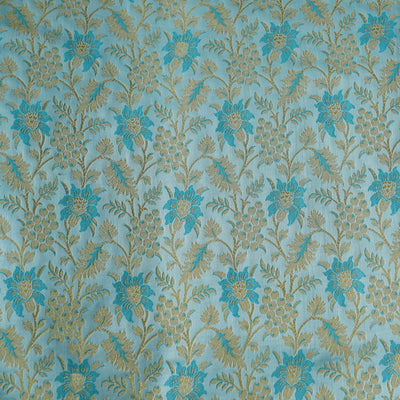 Banarasi Brocade Royal Pastel Blue With All Over Flower Pattern Woven Fabric