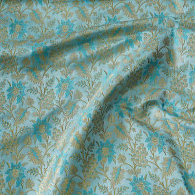 Banarasi Brocade Royal Pastel Blue With All Over Flower Pattern Woven Fabric