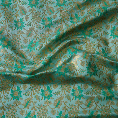 Banarasi Brocade Royal Pastel Mint With All Over Flower Pattern Woven Fabric