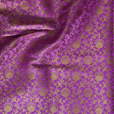 Banarasi Brocade Shade Of Pink With Gold Zari All Over Small Flower Bud Jaal Woven Fabric