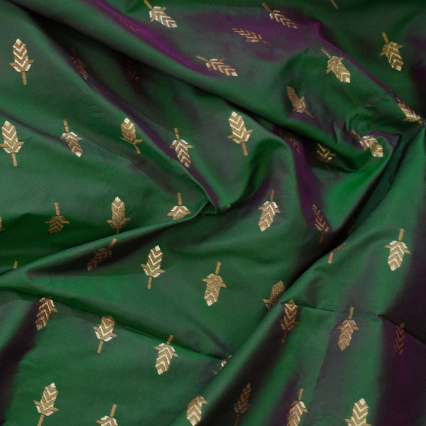 Blouse Piece 1 meter Banarasi Brocade Teal Purple Dhup Chav With Gold Motifs Woven Fabric