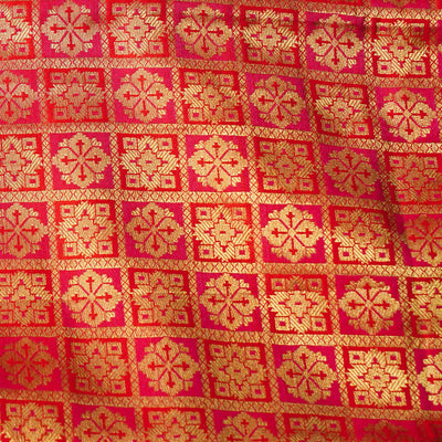 Banarasi Brocade With Gold Checks And Motifs Woven Fabric