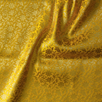 Banarasi Brocade Yellow With Gold Zari All Over Tiny Flower Jaal Woven Fabric