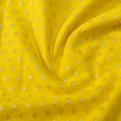 Pre-cut 2 Meter Banarasi Brocade Yellow With Small Gold Flower Motif Woven Fabric
