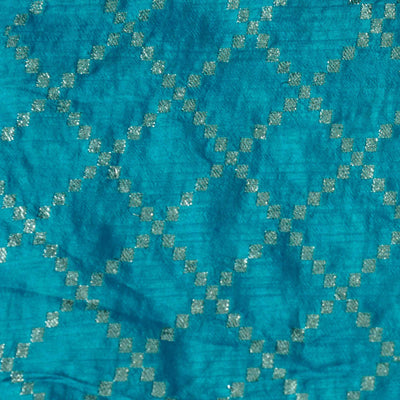 Banarasi Dola Silk Light Blue With Light Gold Checks Woven blouse piece Fabric ( 1 meter)
