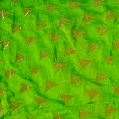 Banarasi Satin Brocade Green With Gold Triangles Weave Woven Fabric