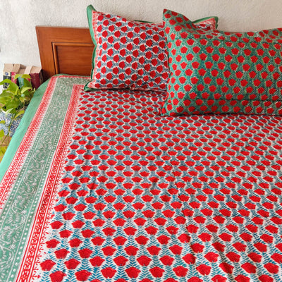 Bed Of Roses Pure Cotton Jaipuri Double Bedsheet