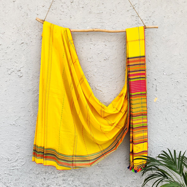 Bhumi - Pure Cotton Yellow Bhujodi Weave Saree
