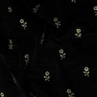 Black Royal Velvet With Zari Flower Embroidered Motifs