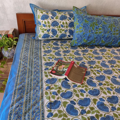 Blue Lotus  Pure Cotton Jaipuri Double Bedsheet