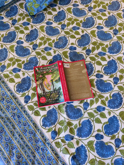 Blue Lotus  Pure Cotton Jaipuri Double Bedsheet