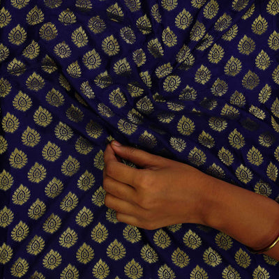 Brocade Blue With Gold Butti Woven Fabric